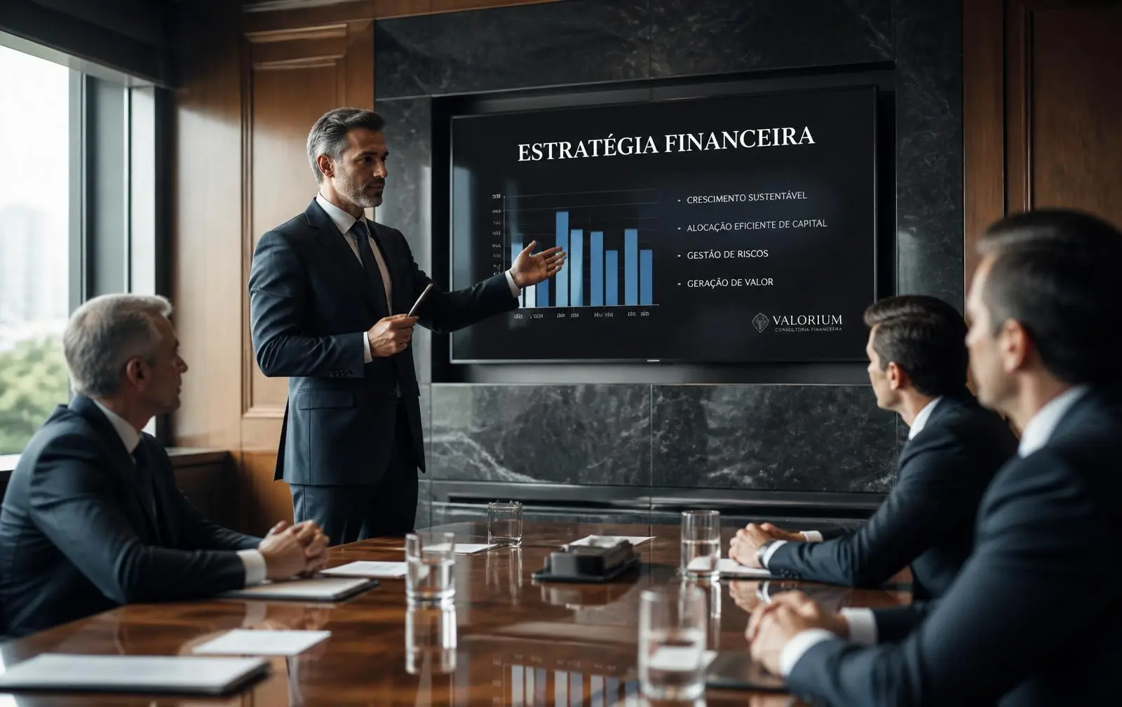 Consultor CredMais apresentando estrutura de securitização em board room