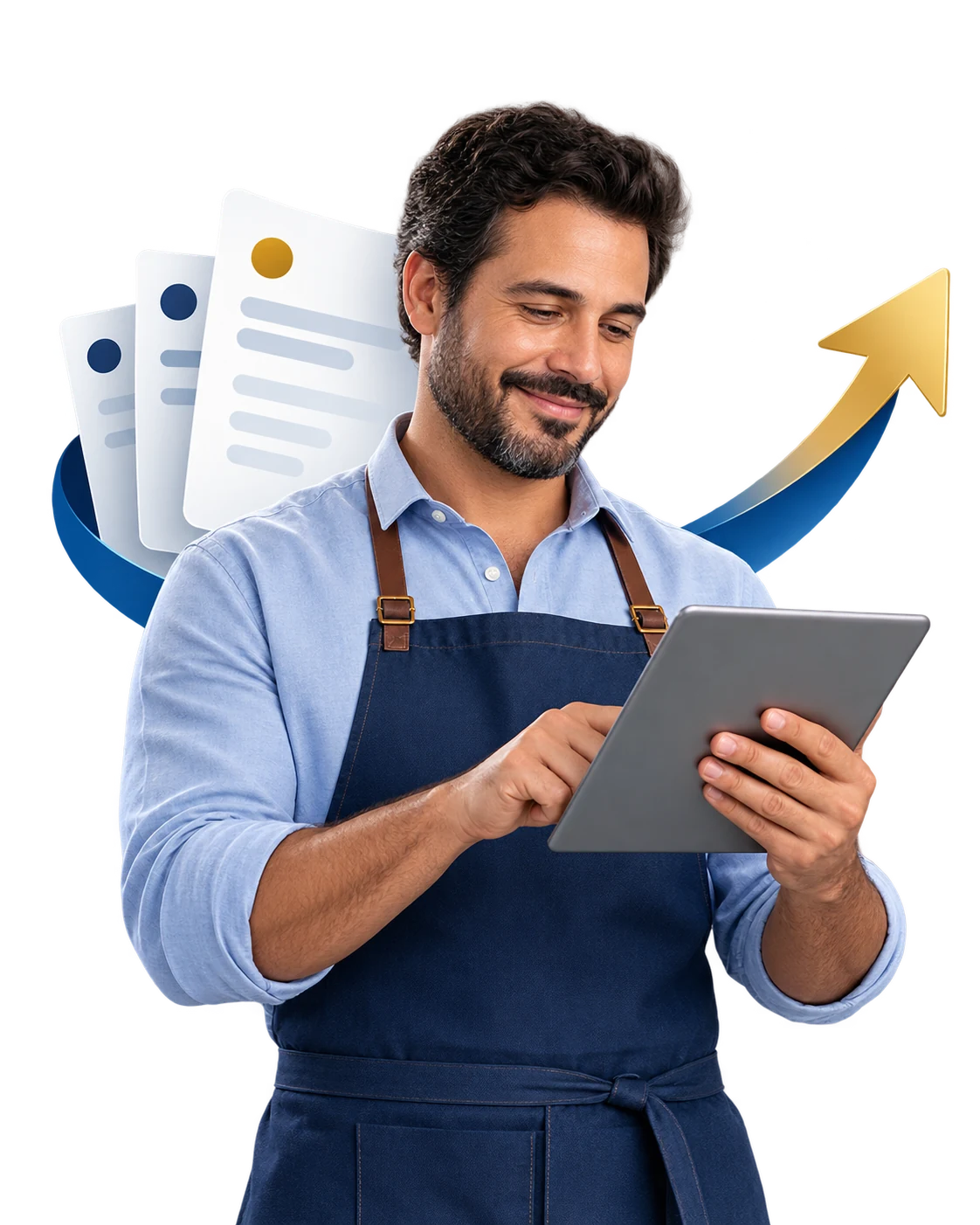 Empreendedor analisa recebíveis em um tablet